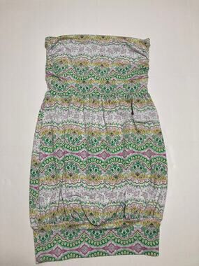 Veronica M Women's Strapless Mini Dress Small Paisley Multicolor Green A Line